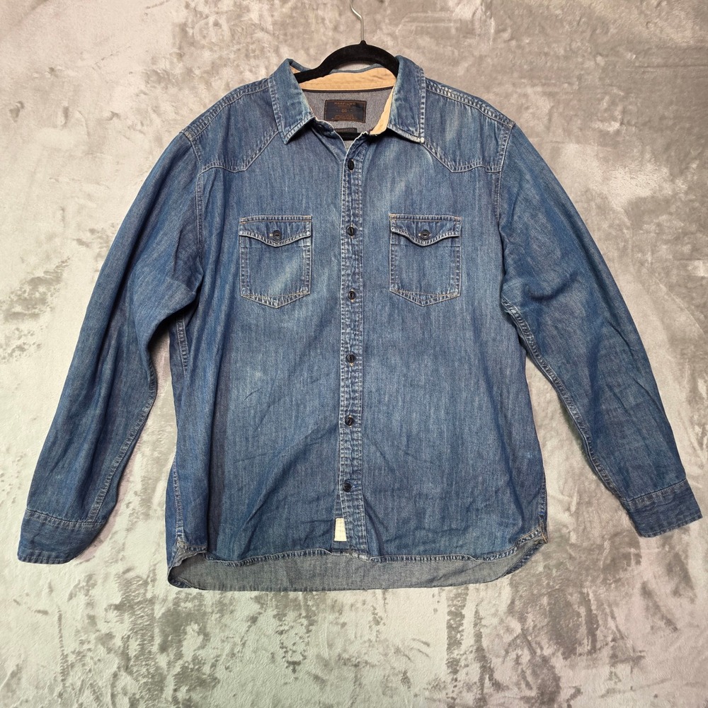 Marfinno Indigo Mens Denim Button Down Shirt Medium Wash Comfort Fit Size GG